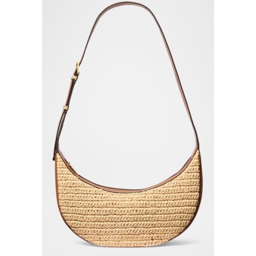 MICHAEL Michael Kors Avra Medium Raffia-Textured Straw Woven Crossbody Bag Purse
